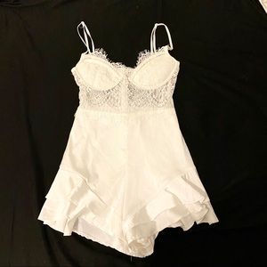 Lace Trim Satin Romper